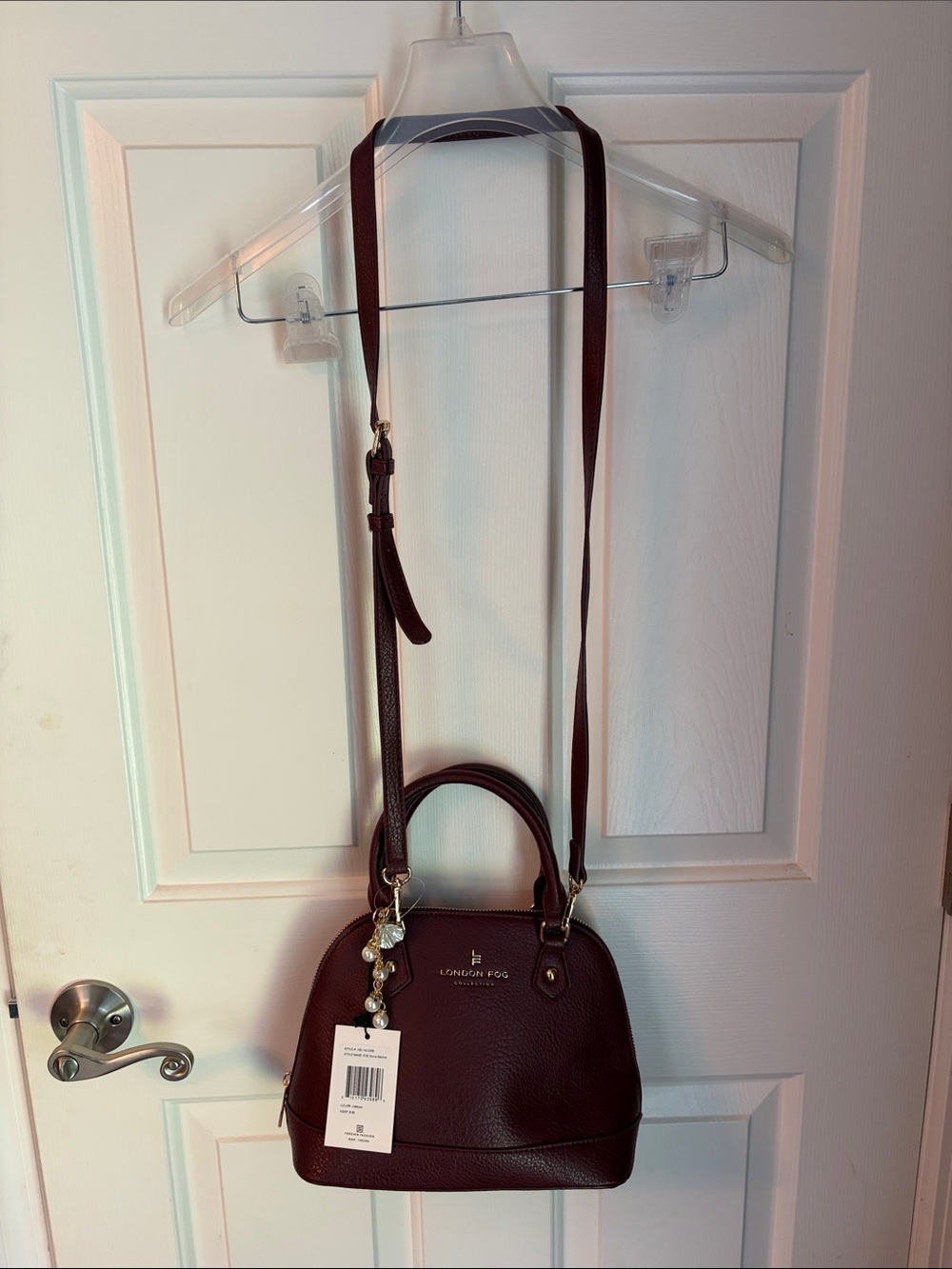 London Fog Wine Red Dome Satchel with Pearl Charm - Picture 3 of 6